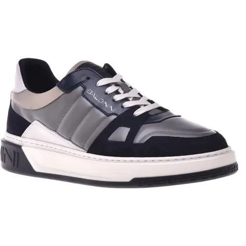 Trainers in grey and blue leather and suede , Herren, Größe: 44 EU - Baldinini - Modalova