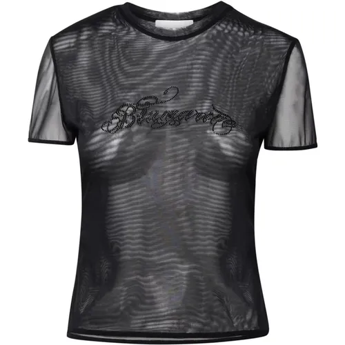 Rhinestone Logo Tulle T-Shirt , female, Sizes: S - Blumarine - Modalova