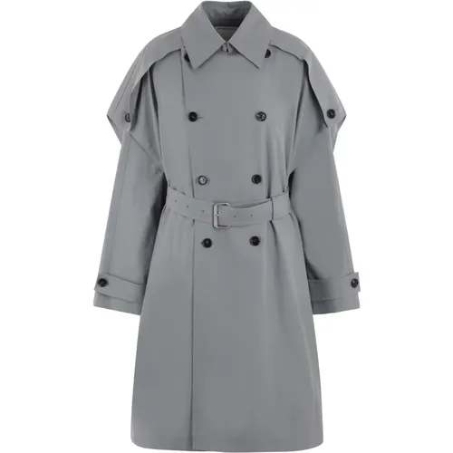 Double-Breasted Canvas Trench Coat in Ice Grey , female, Sizes: M - Bottega Veneta - Modalova