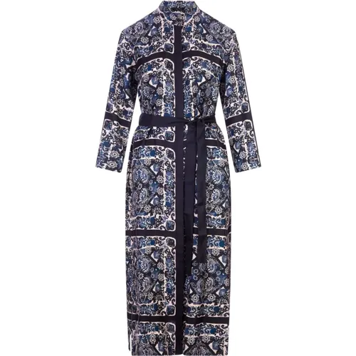 Blue Kaftan-Inspired Silk Dress , female, Sizes: 2XS - Max Mara - Modalova
