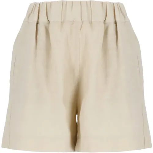Linen Shorts Elastic Waist Pockets , female, Sizes: M - 120% lino - Modalova