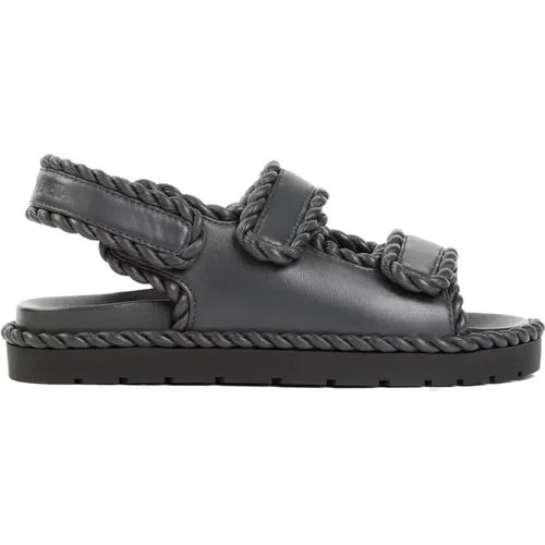 Grey Leather Flat Sandals Ss24 , female, Sizes: 4 UK - Bottega Veneta - Modalova