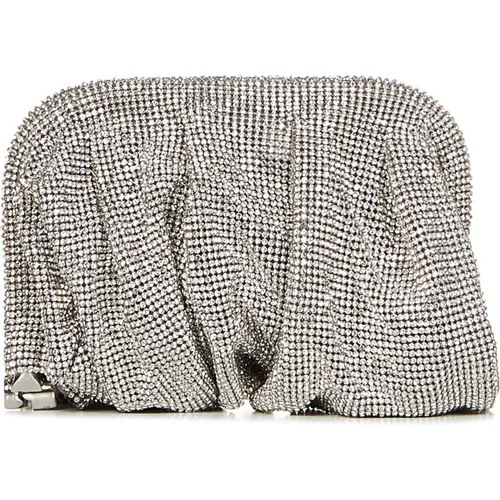 Silver Crystal Mesh Clutch , female, Sizes: ONE SIZE - Benedetta Bruzziches - Modalova