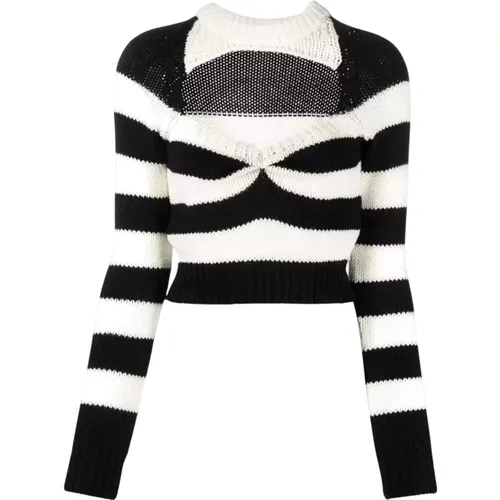 Striped wool sweater with heart neckline , female, Sizes: 2XS - Marni - Modalova