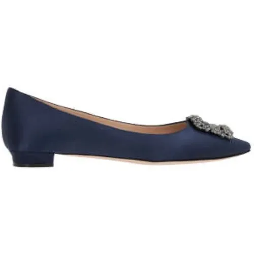 Silk Flat Shoes with Jewel Buckle , female, Sizes: 4 UK, 4 1/2 UK - Manolo Blahnik - Modalova