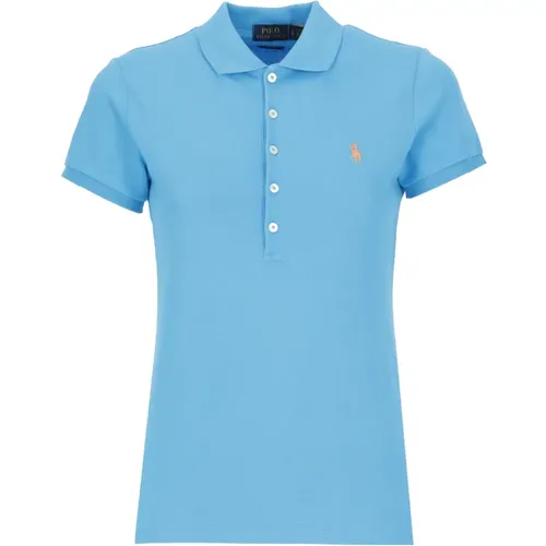 Blaues Polo Shirt mit Ikonischer Pony-Stickerei für Frauen , Damen, Größe: M - Ralph Lauren - Modalova