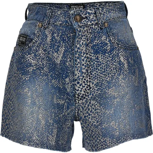 High-Waist Denim Shorts mit Lurexfäden , Damen, Größe: W25 - Versace Jeans Couture - Modalova