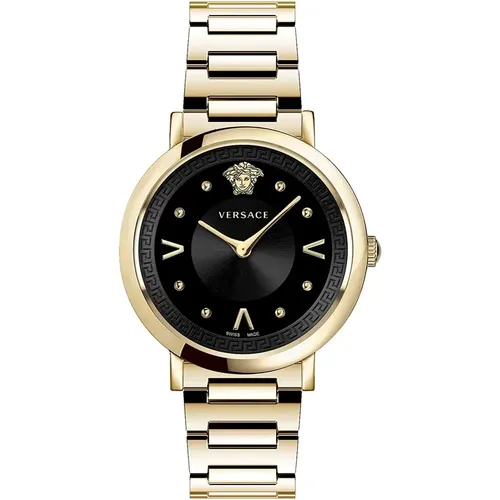 Pop Chic Ladies Watch with Gold Stainless Steel Bracelet and Black Dial , female, Sizes: ONE SIZE - Versace - Modalova