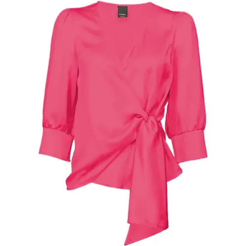 Bluse mit V-Ausschnitt und elastischen Ärmeln - pinko - Modalova