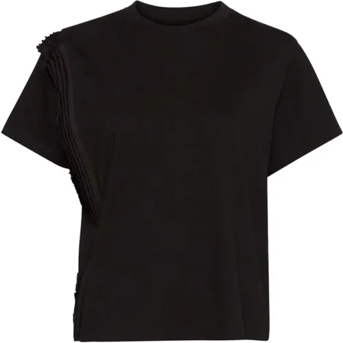 Schwarzes Baumwoll-T-Shirt mit Plissiertem Detail - MM6 Maison Margiela - Modalova