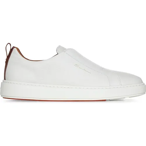 Weiße Leder Slip-On Sneakers , Herren, Größe: 44 EU - Santoni - Modalova