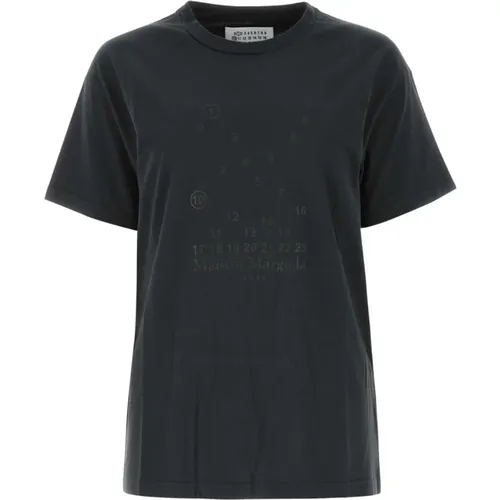 Schwarzes Baumwoll-T-Shirt, Klassischer Stil , Damen, Größe: S - Maison Margiela - Modalova