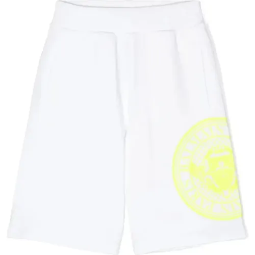 Weiße Bermuda-Shorts mit Gelbem Logo - Balmain - Modalova