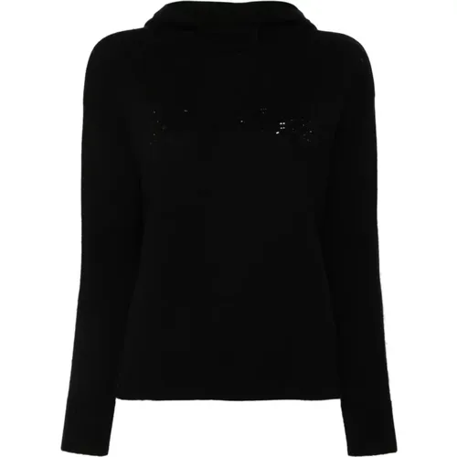 Schwarzer Woll-Kaschmir-Pullover mit Strass-Logo - Max Mara - Modalova