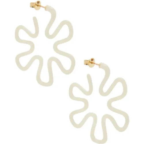 Cream Enamel Silver Gold Earrings , female, Sizes: ONE SIZE - Bea Bongiasca - Modalova