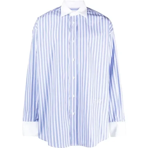 Oversized Striped Cotton Shirt with Embroidered Numerical Graphic , male, Sizes: XS - MM6 Maison Margiela - Modalova