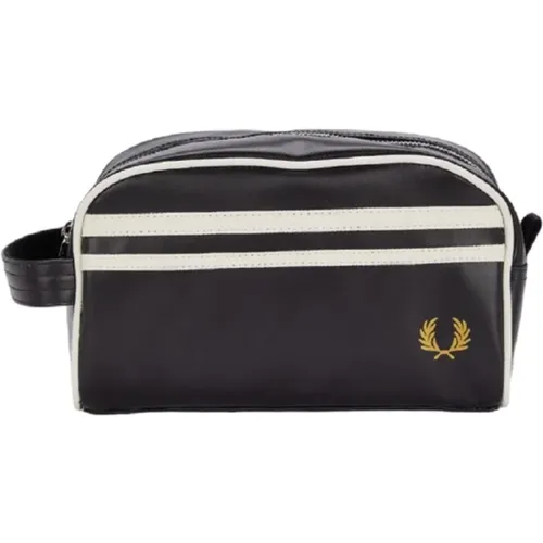 Schwarzes Polyester-Beauty-Case mit matten schwarzen Metall-Details - Fred Perry - Modalova