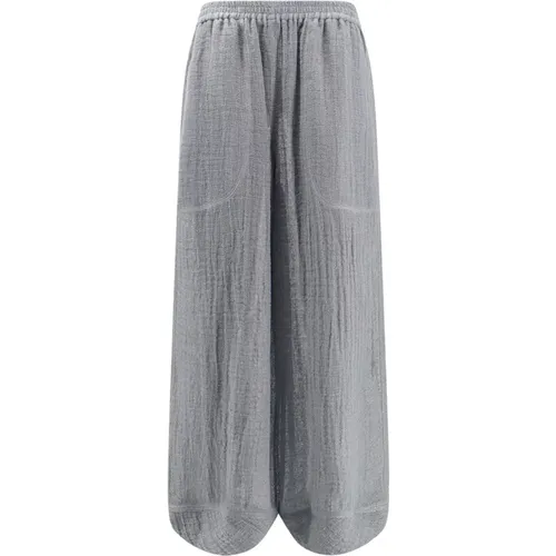 Grey Linen Trousers Elastic Waistband Pockets , female, Sizes: S, M - Giorgio Armani - Modalova