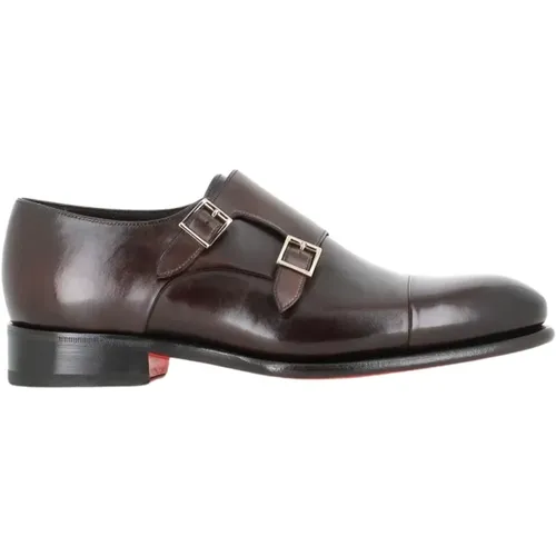 Braune Flache Schuhe aus Gebürstetem Leder - Santoni - Modalova