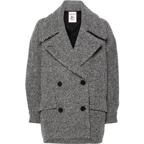 Grey Striped Wool Coat , female, Sizes: S - Semicouture - Modalova