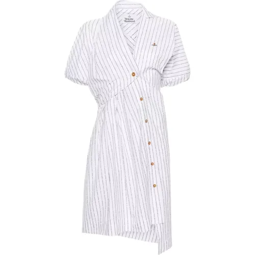 Weiße Asymmetrische Baumwollkleid mit Logo-Druck , Damen, Größe: M - Vivienne Westwood - Modalova
