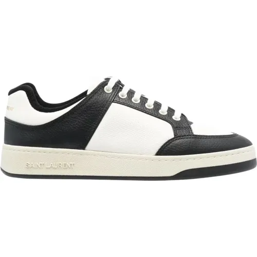 Black White Leather Low-Top Sneakers , male, Sizes: 7 UK, 7 1/2 UK, 9 UK, 8 UK, 9 1/2 UK, 10 UK, 6 UK, 8 1/2 UK - Saint Laurent - Modalova