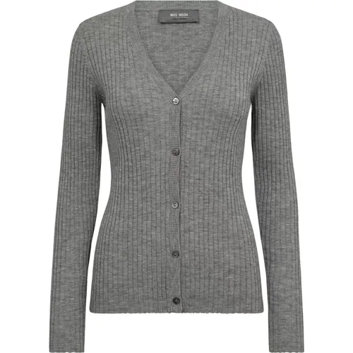 Rib V-Neck Strickjacke Sharkskin , Damen, Größe: S - MOS MOSH - Modalova