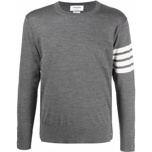 Grey Wool Logo Sweater Striped , male, Sizes: L, XL, M - Thom Browne - Modalova