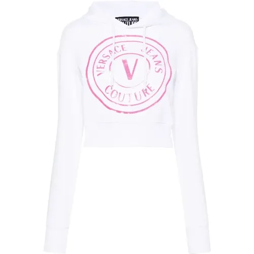 Weiße Sweaters mit Serigrafischem Design , Damen, Größe: XS - Versace Jeans Couture - Modalova