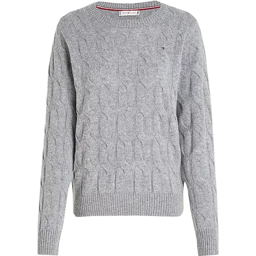 Weicher Wollkabel C-Hals Pullover , Damen, Größe: M - Tommy Hilfiger - Modalova