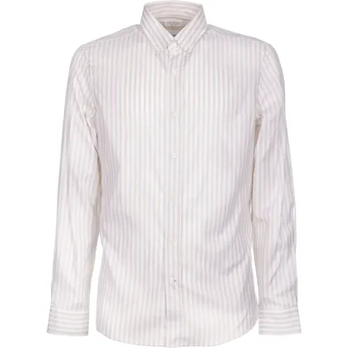 Striped Cotton Shirt - Regular Fit , male, Sizes: M - BRUNELLO CUCINELLI - Modalova
