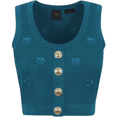 Viscose Sleeveless Top with Golden Buttons , female, Sizes: XS, L, S, M - pinko - Modalova