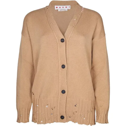 Camel Cotton Cardigan Sweater , female, Sizes: XS, 2XS - Marni - Modalova