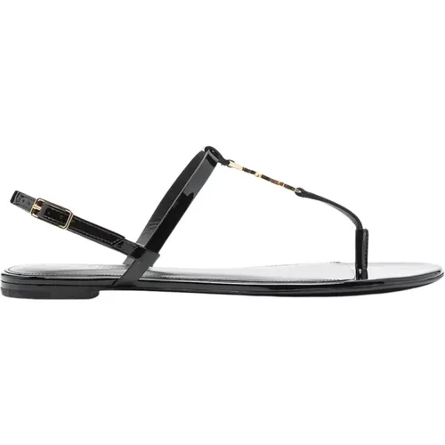 Schwarze Ledersandalen - Saint Laurent - Modalova