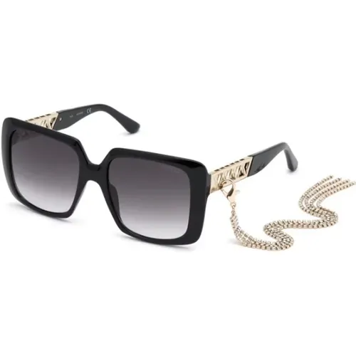 Black Glossy Sunglasses for Women , female, Sizes: 55 MM - Guess - Modalova