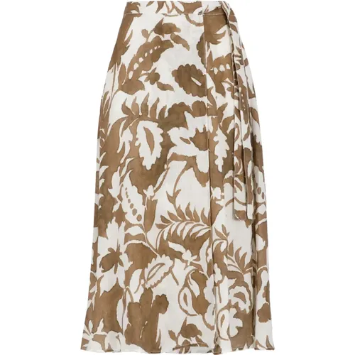 Brown Linen Skirt with Side Laces , female, Sizes: S - 120% lino - Modalova