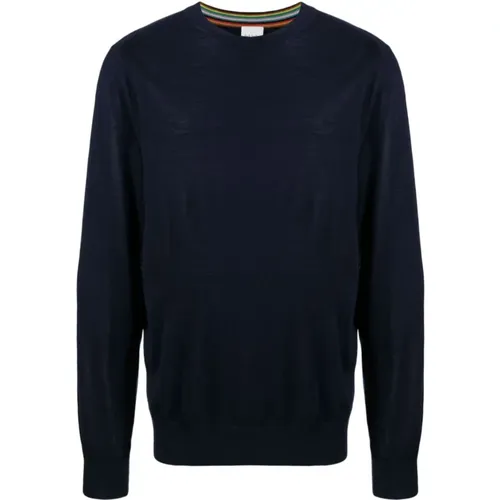 Blauer Merinowoll Rundhals Pullover , Herren, Größe: S - Paul Smith - Modalova