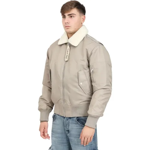 Beiger Aviator Bomberjacke , Herren, Größe: L - Calvin Klein Jeans - Modalova