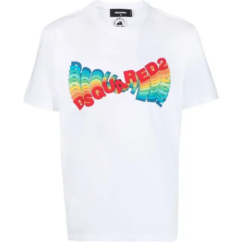 Weißes T-Shirt mit bedrucktem Logo , Herren, Größe: M - Dsquared2 - Modalova