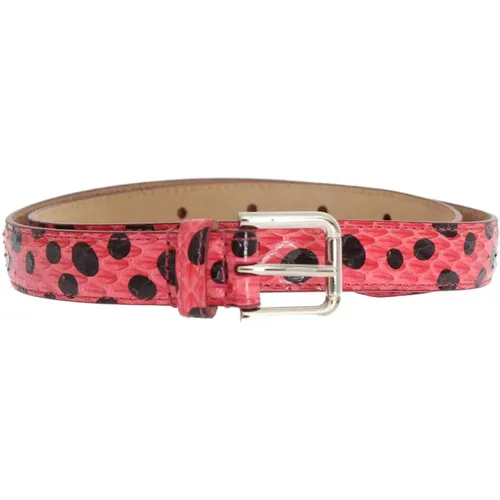 Rosa Polka Dot Schlangenhaut Gürtel mit Silberschnalle , Damen, Größe: 65 CM - Dolce & Gabbana - Modalova