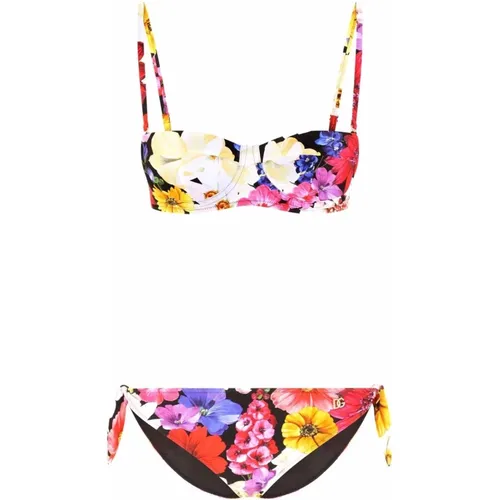 Floral Print Balconette Swimsuit MultiColour , female, Sizes: 2XS - Dolce & Gabbana - Modalova