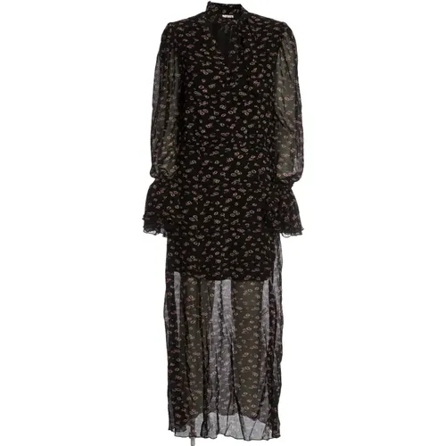 Floral Print Long Dress Black Purple , female, Sizes: M - Rotate Birger Christensen - Modalova