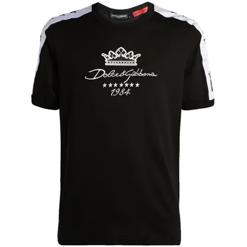 Schwarzes T-Shirt mit bestickten Logos - Dolce & Gabbana - Modalova