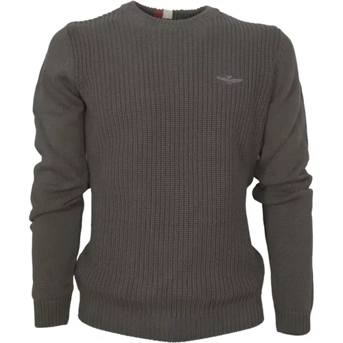 Mens Cotton Sweater with Dark Military Color , male, Sizes: L, 2XL - aeronautica militare - Modalova