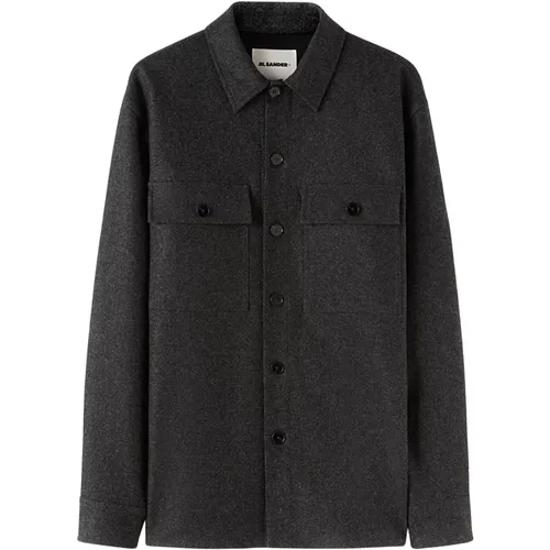 Grey Flannel Wool Shirt Jacket , male, Sizes: L - Jil Sander - Modalova