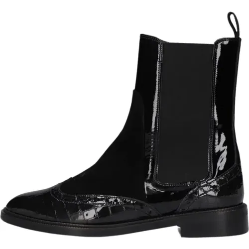 Schwarze Chelsea Boots Krokodil-Print , Damen, Größe: 37 EU - Pertini - Modalova