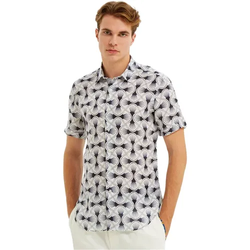 Mediterranean Tile Print Linen Shirt , male, Sizes: L, S, M, XL, 2XL - Peninsula - Modalova