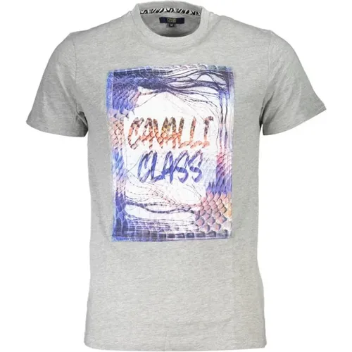 Grey Cotton Logo Print T-Shirt , male, Sizes: M, 2XL, XL, L - Cavalli Class - Modalova