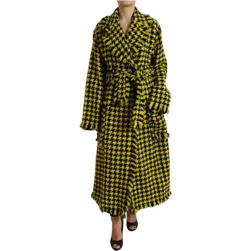 Elegant Yellow Houndstooth Trench Coat , female, Sizes: XS - Dolce & Gabbana - Modalova