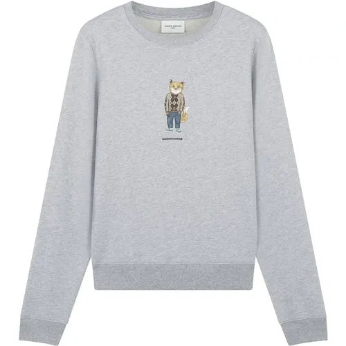 Grey Embossed Logo Sweatshirt , female, Sizes: M, S, XS, L - Maison Kitsuné - Modalova